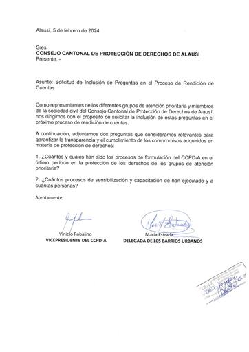 SOLICITUD DE INCLUSIÓN DE PREGUNTAS EN EL PROCESO DE RENDICION DE CUENTAS.